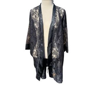 Vintage Gold Label Victoria Secret Black Lace Kimono Robe Sz OS Womens NO BELT